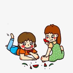 小孩吃瓜图片手绘,小宝贝欢乐吃瓜瞬间